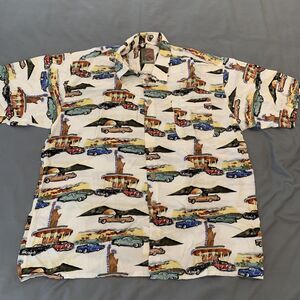 Next‎ Originals Shirt Mens XL Classic Car Print Rayon Button Up Made Korea Retro